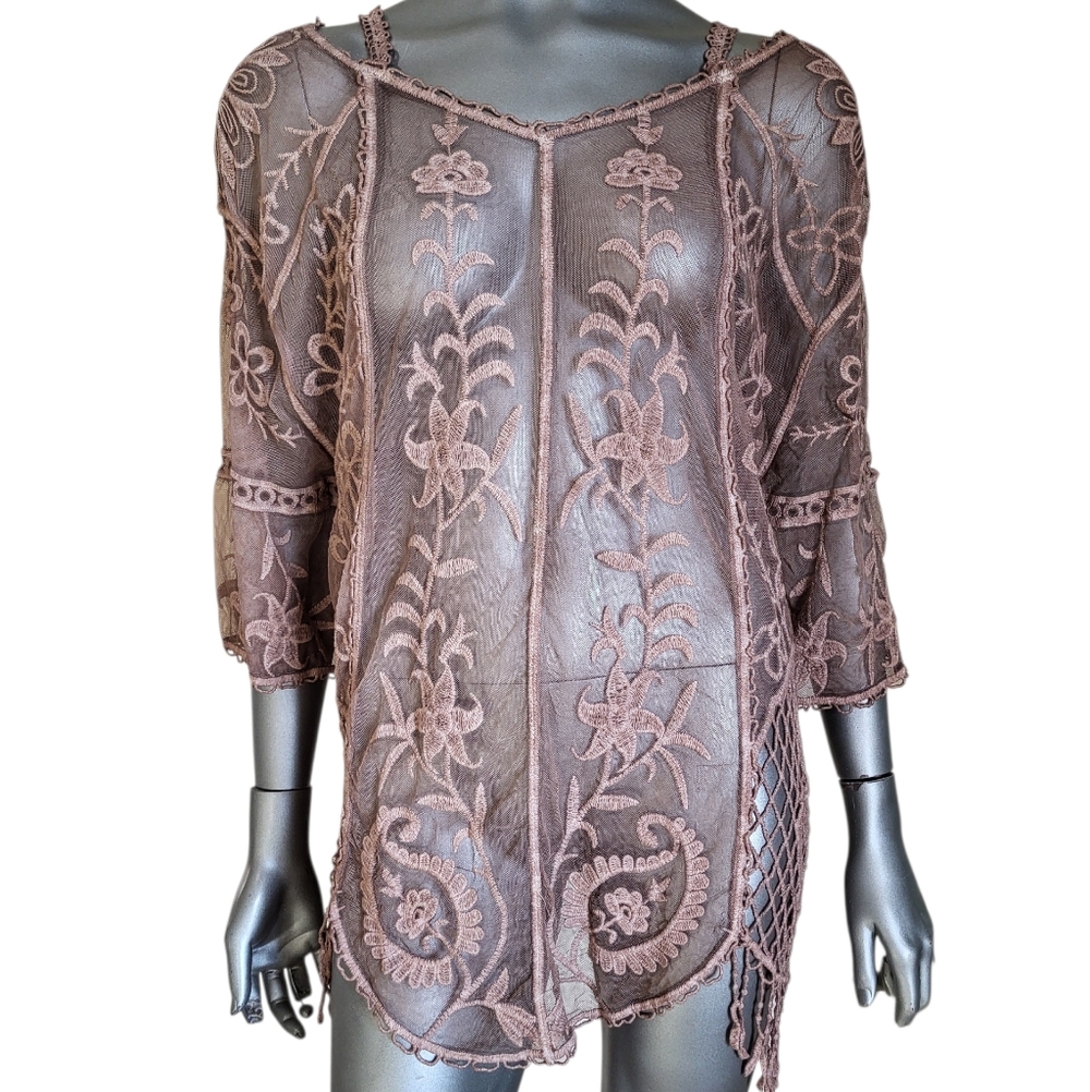 261. NWT Pretty Angel Brown Lace Tunic Top - Size XL